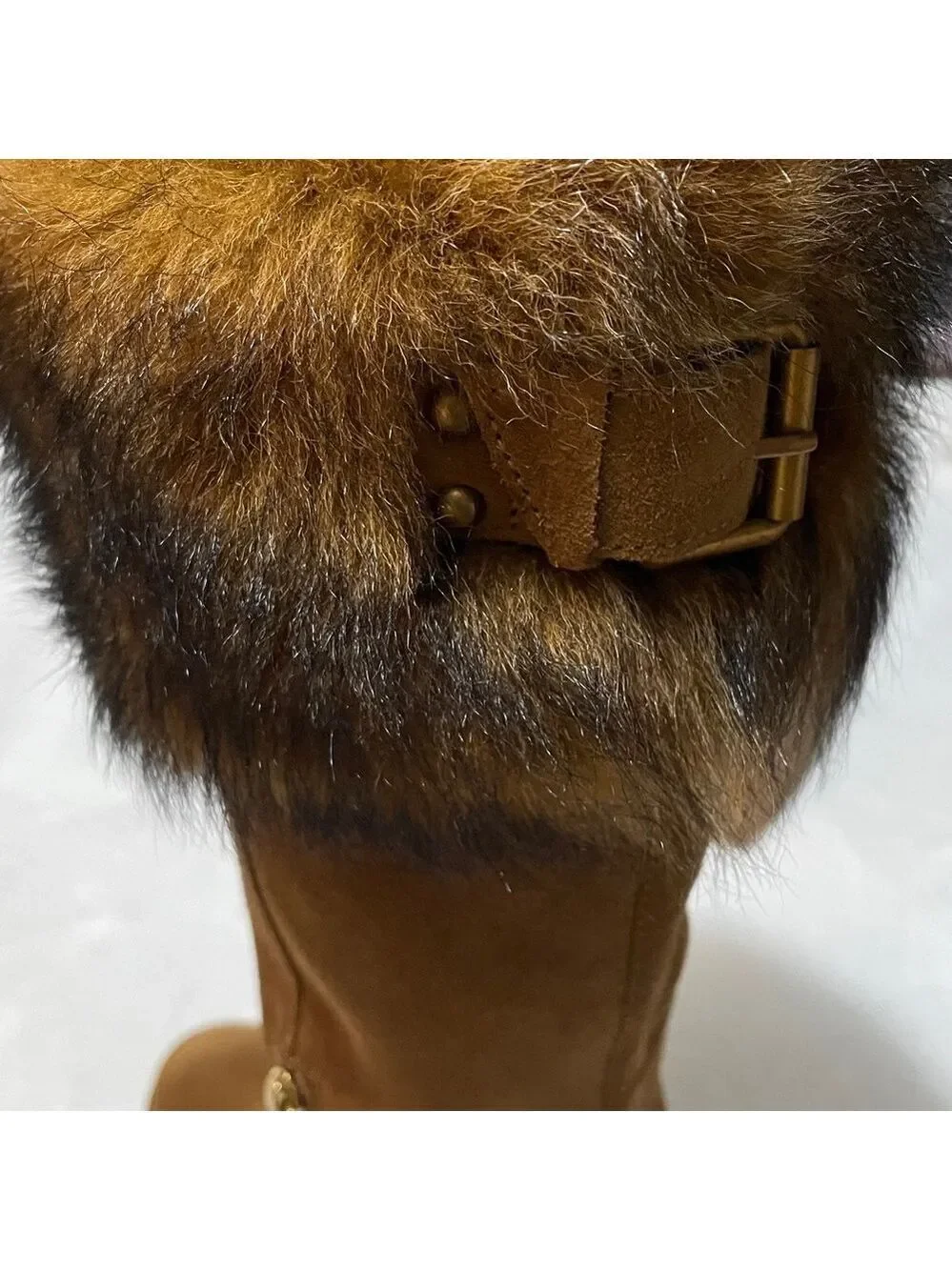 NWOB UGG Valberg Tan Suede Wedge Boots with Fur Trim Sz 6M